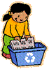 child and recycling bin